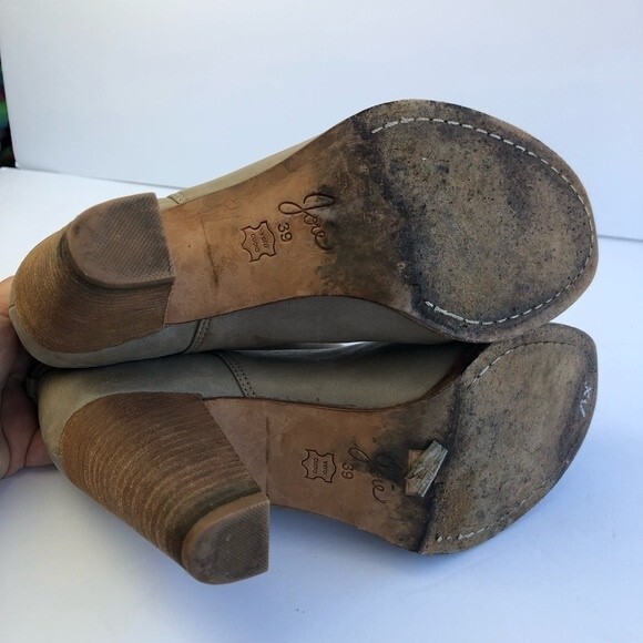 Joie Rigby Heeled Leather Ankle Boots Bootie Stacked Heel Tan 39 - Picture 10 of 12